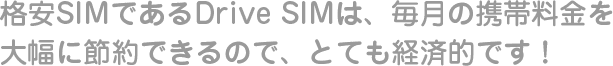 格安SIMであるDrive SIMは、毎月の携帯料金を大幅に節約できるので、とても経済的です!